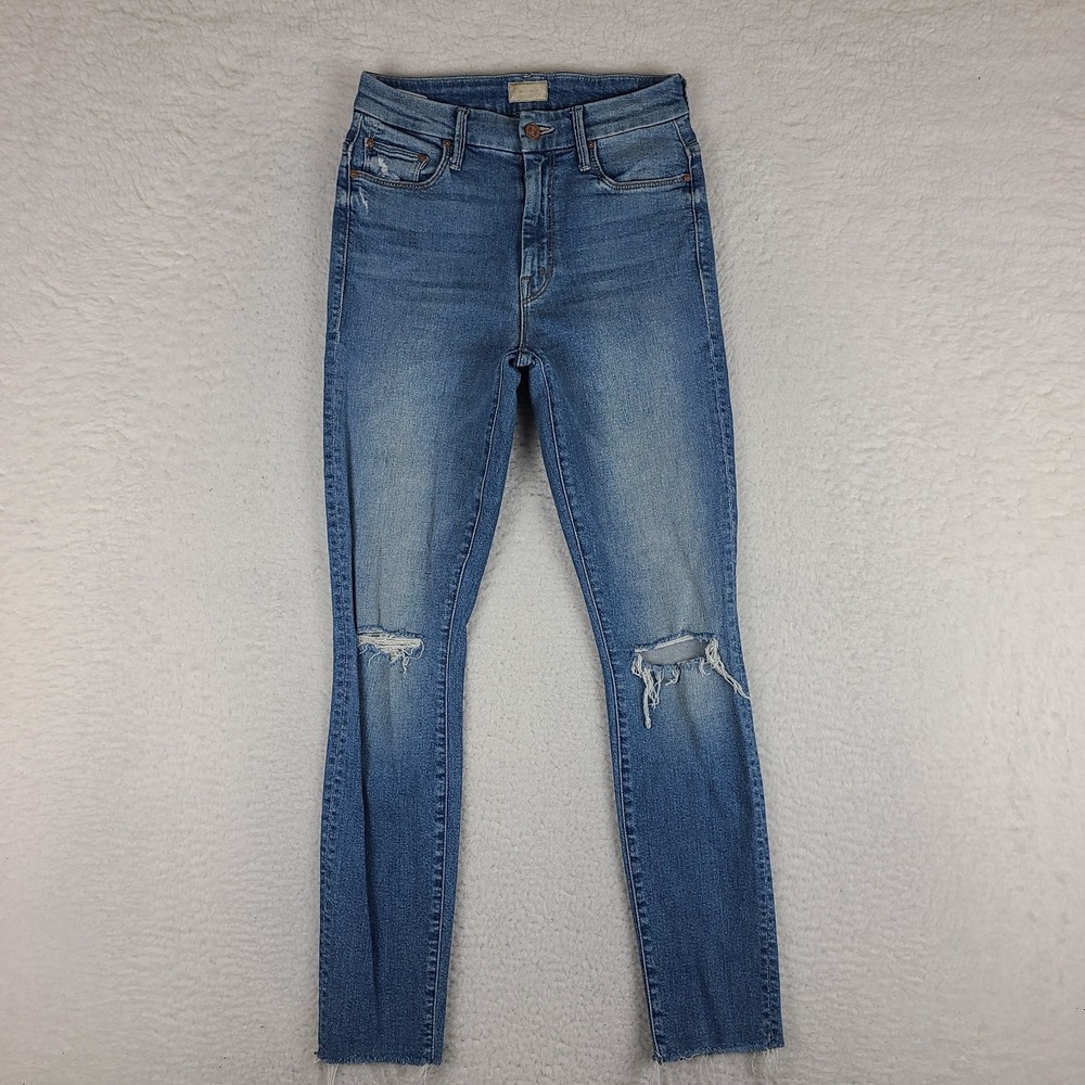 Mother Jeans Womens 24 Blue High Waisted Looker Ankle Fray Thrilling Shots Denim